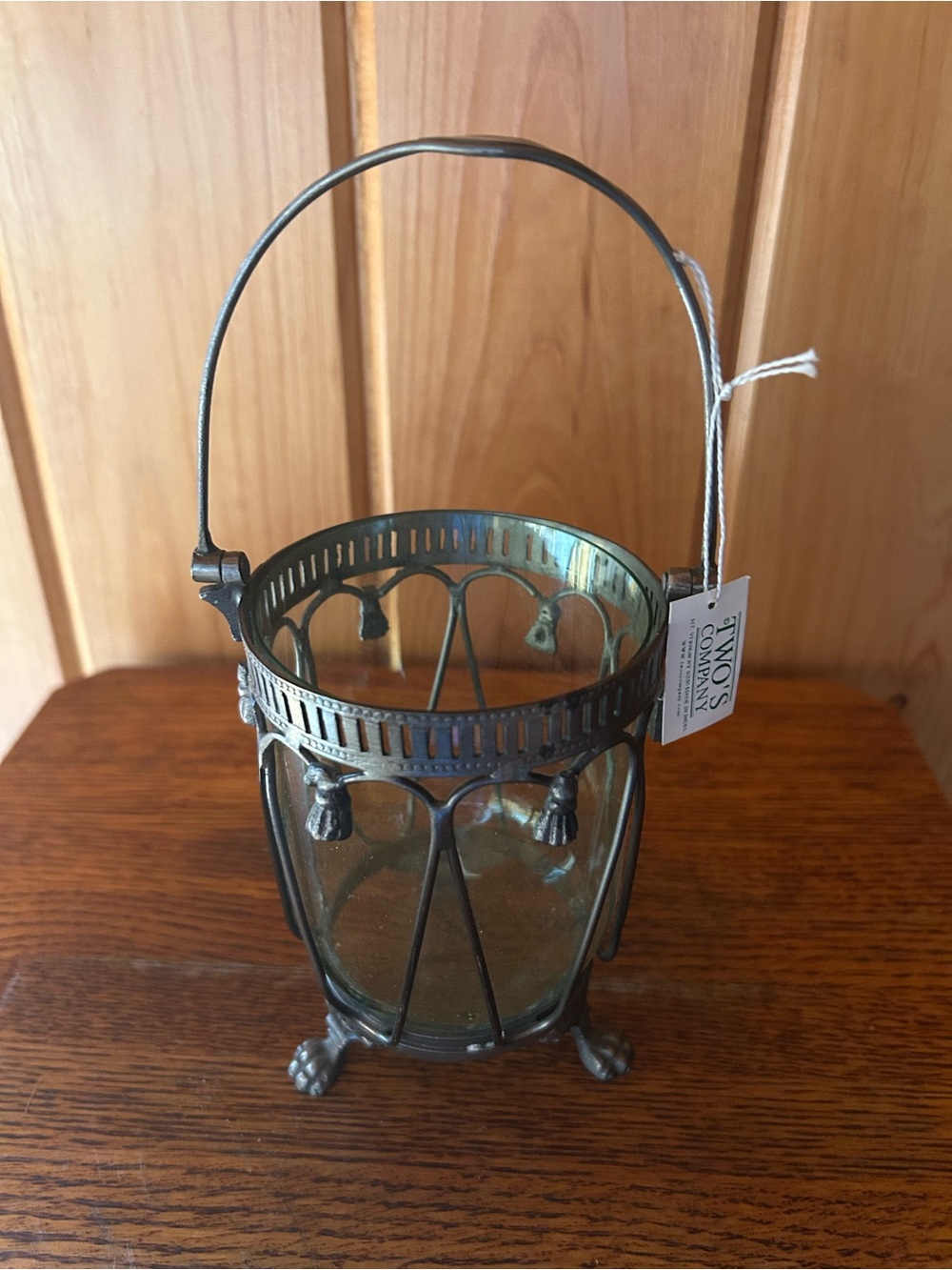 Two's Company bronze-tone metal and clear glass vessel
